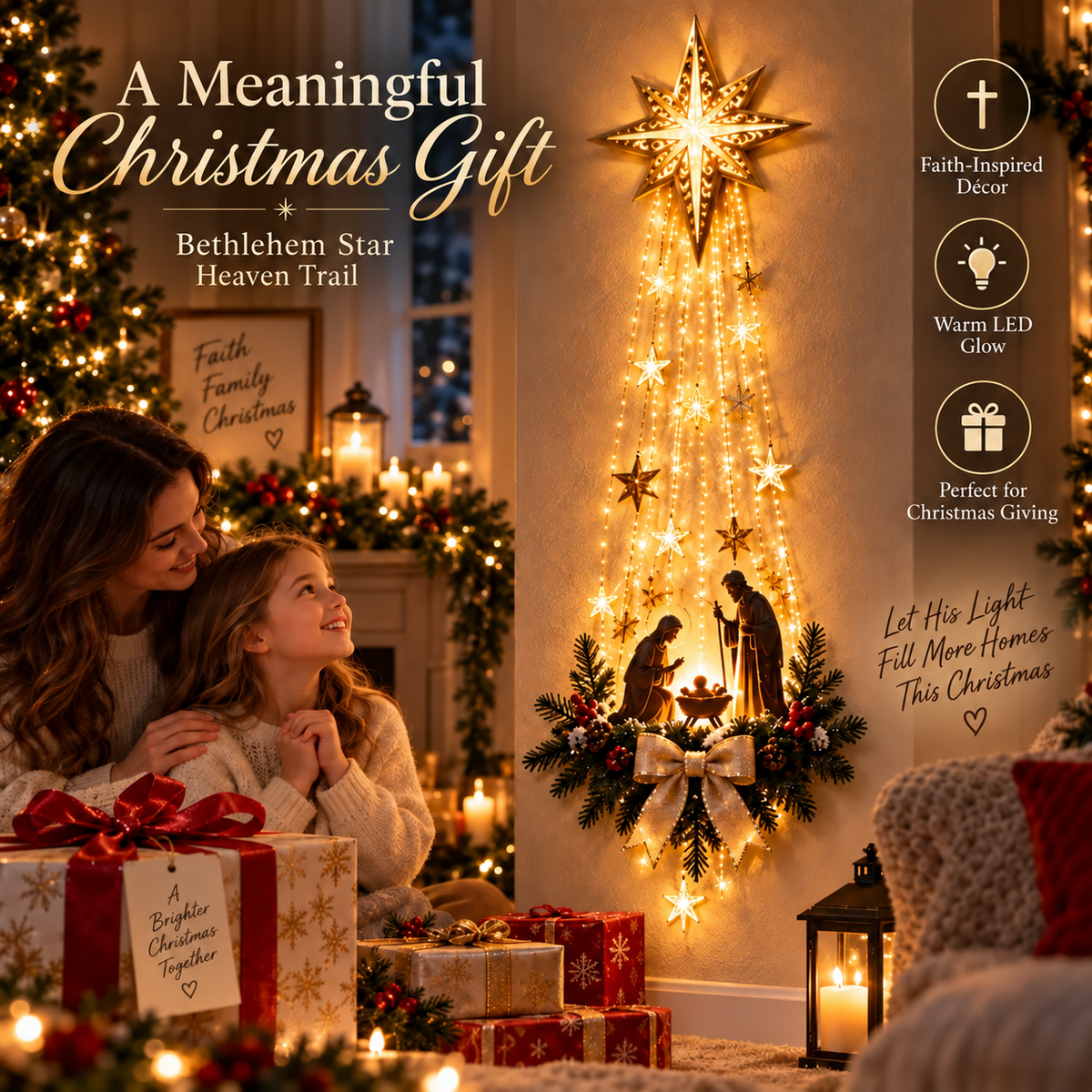 ✝️ Bethlehem Star of Faith – Lighted Nativity Wall Decor